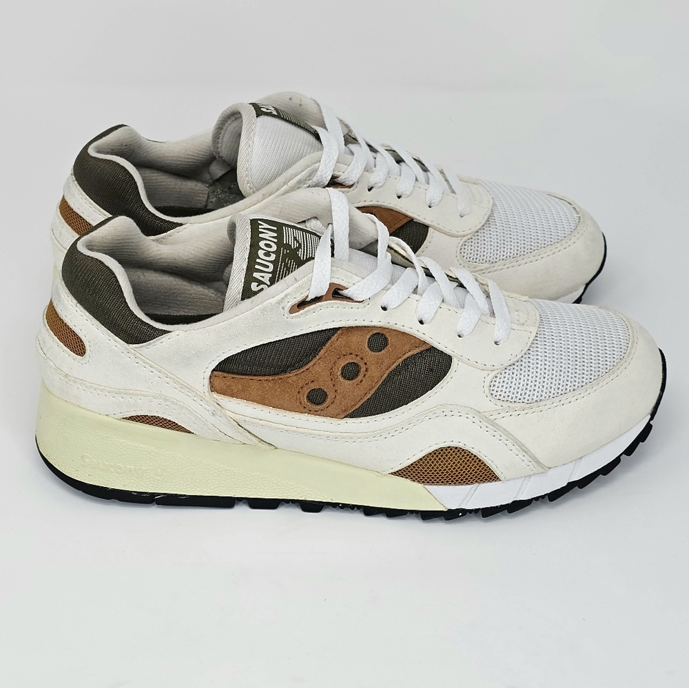 SAUCONY Men’s Shadow 6000 Cream Olive Green Brown Sneakers Size 8.5 Retro - Picture 4 of 13